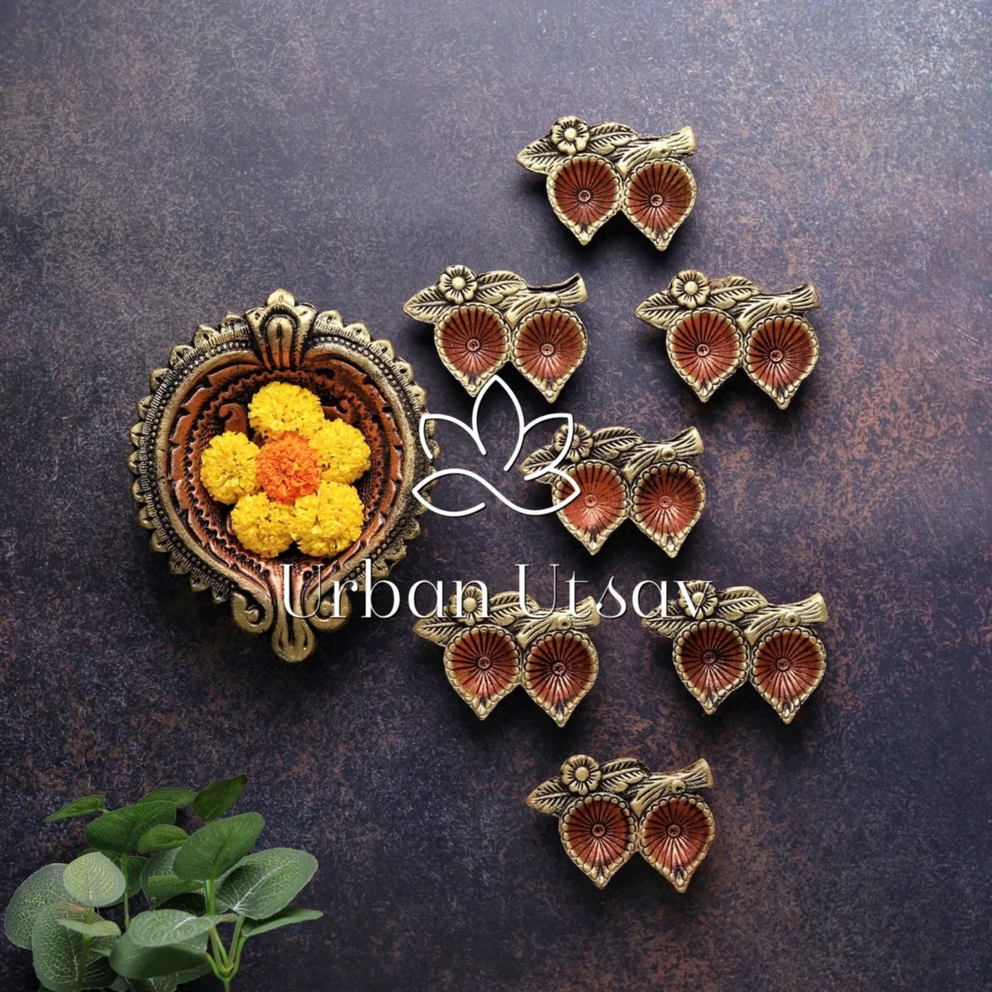 Terracotta Two Leaf Diya - Set of 2