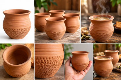 Patterned Terracotta Chai Kulhad Cups – Boxed Set of 6