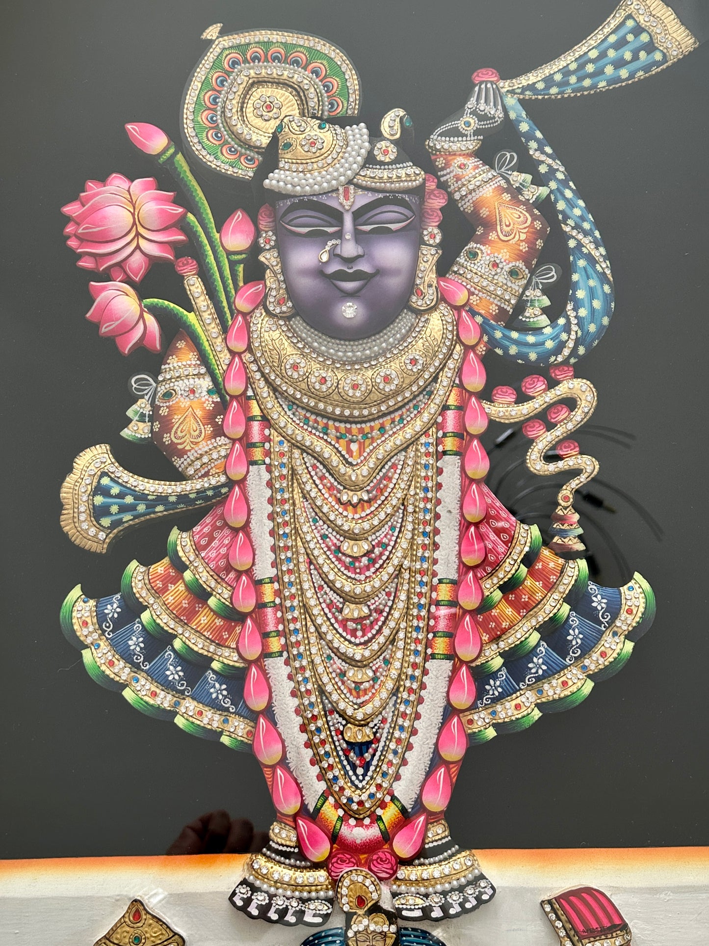 Shreenathji Rajbhog 3D artwork framed devotional wall art with vibrant colours