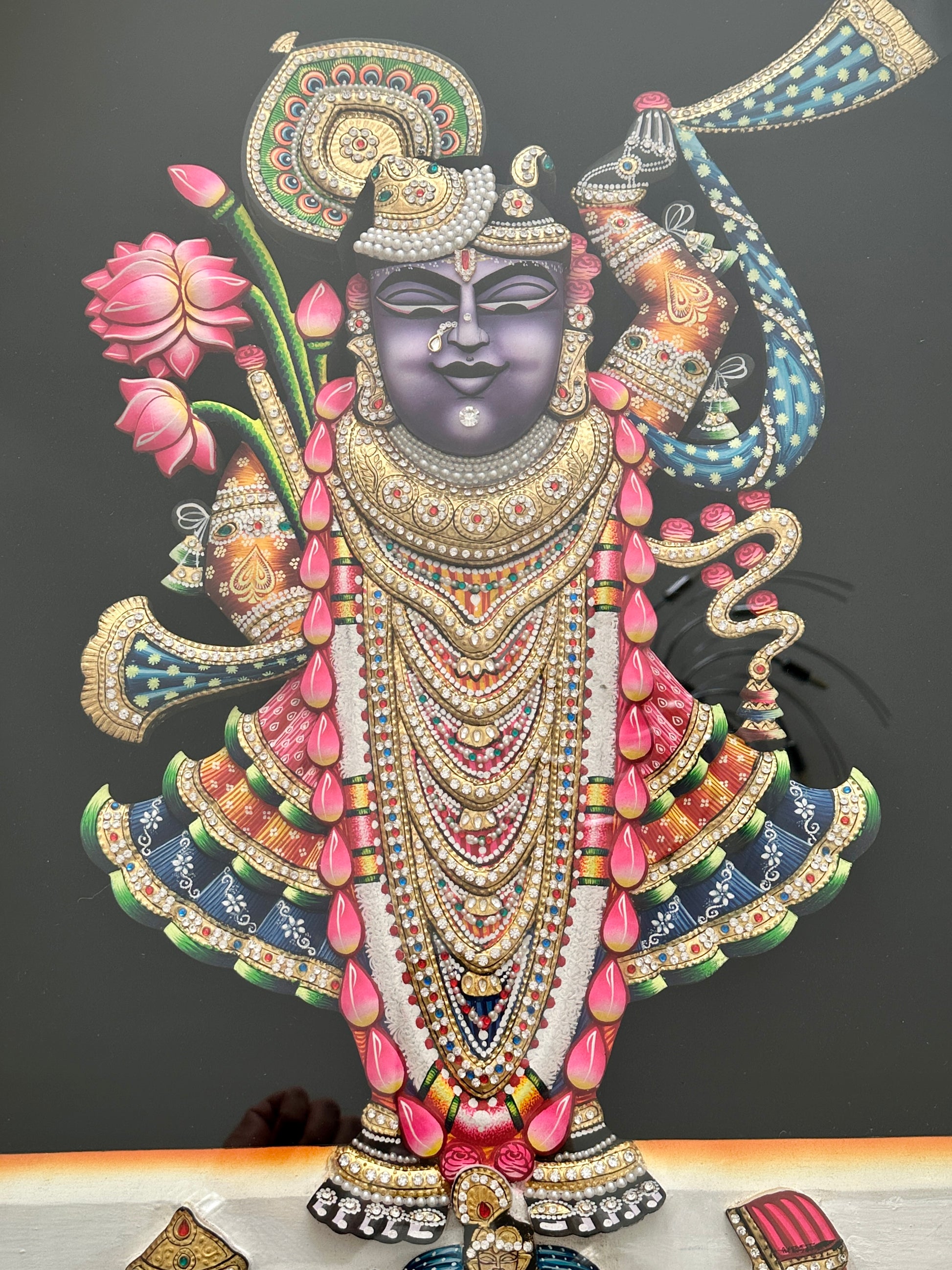 Shreenathji Rajbhog 3D artwork framed devotional wall art with vibrant colours