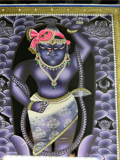 Close-up of Shreenathji Mangla artwork with Swarovski crystal embellishments