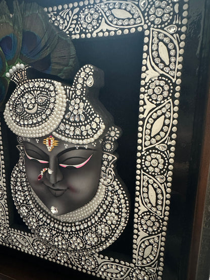 Close-up of Shreenathji Mukh 3D artwork showing handcrafted detailing and texture