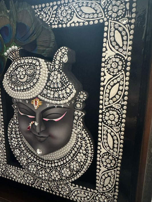 Close-up of Shreenathji Mukh 3D artwork showing handcrafted detailing and texture
