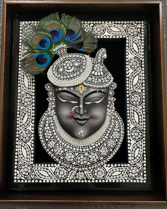 3D Shreenathji Mukh handcrafted wooden artwork framed devotional wall art