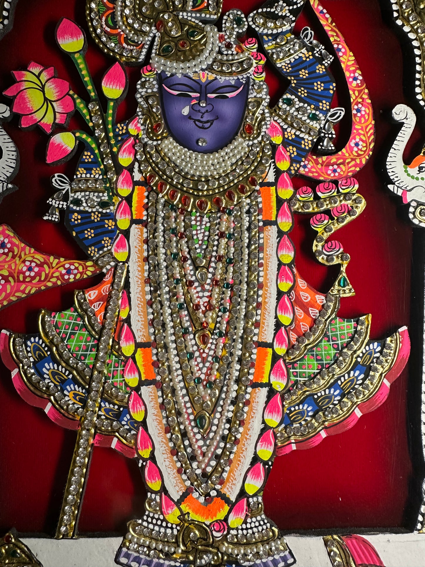 Shreenathji wooden artwork displayed as elegant spiritual wall décor